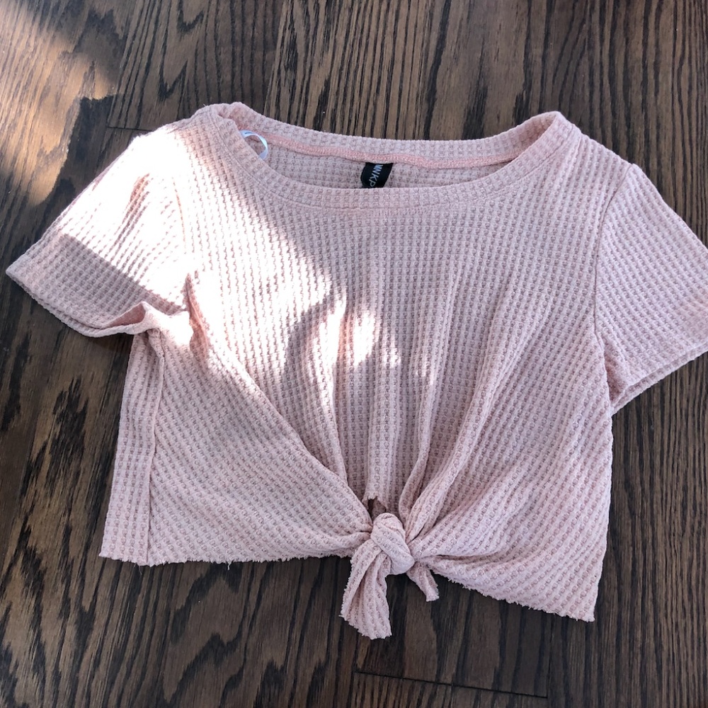 mauve tie front waffle crop top